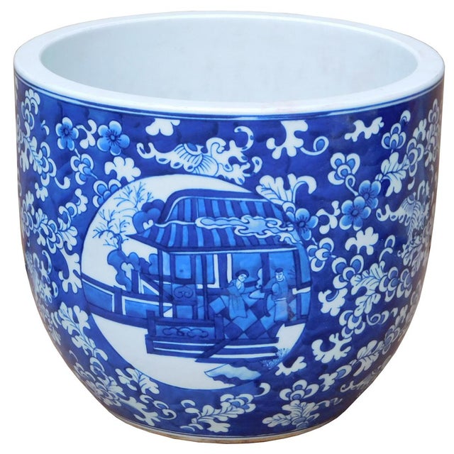 Blue & White Chinese Ceramic Planter Chairish