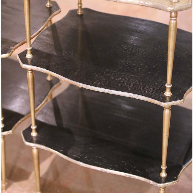 Pair of Napoleon III French Brass and Black Lacquer Three-Tier Side Tables For Sale In Dallas - Image 6 of 11