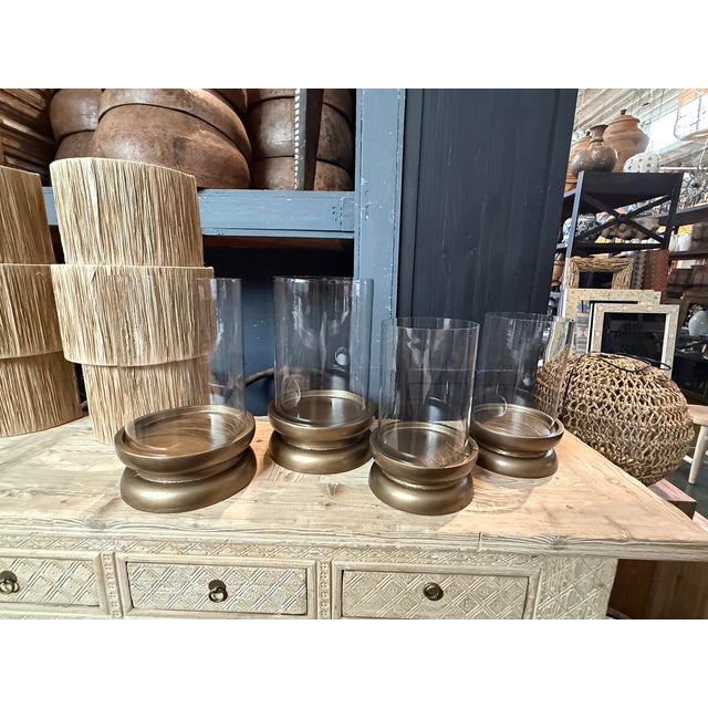Modern Glass & Brass Finish Candle Holder Large For Sale - Image 3 of 3