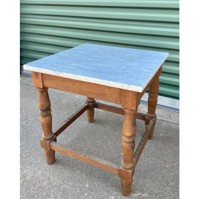 Primitive Minimalist White Marble Side Table / Night Stand For Sale - Image 10 of 11