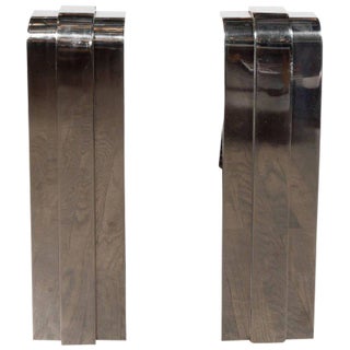 Modernist Curved Deco Inspired Nickel Andirons - a Pair For Sale