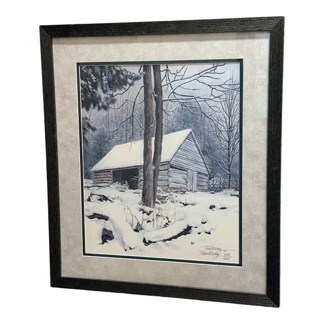Terri Waters 1987 Winter Cabin Print, Signed & Numbered 268/500, Framed For Sale