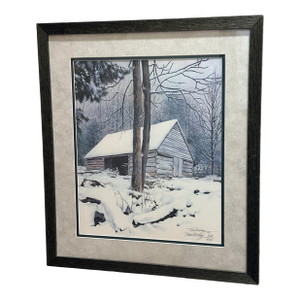 Terri Waters 1987 Winter Cabin Print, Signed & Numbered 268/500, Framed