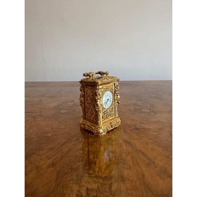 Metal Antique Victorian Ornate Brass Clock, 1880 For Sale - Image 7 of 10