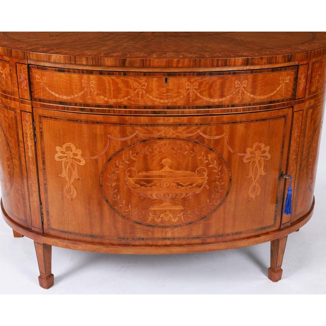Antique English Sheraton Revival Satinwood and Marquetry Cabinet, 1900 For Sale - Image 4 of 18