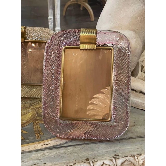 Early 21st Century Modern Pink Murano Glass and Brass Picture Frame For Sale - Image 4 of 7