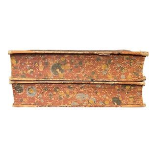 Pair of Antique Marbled History of England Decorative Books For Sale