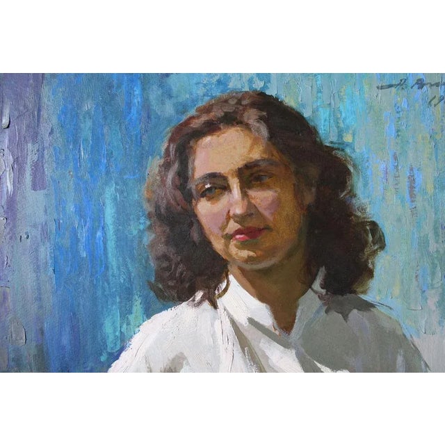 Alfejs Bromults, Wife Portrait, Oil on Cardboard For Sale - Image 3 of 7
