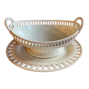 Antique 19th Century Wedgwood Creamware Chestnut Basket & Platter