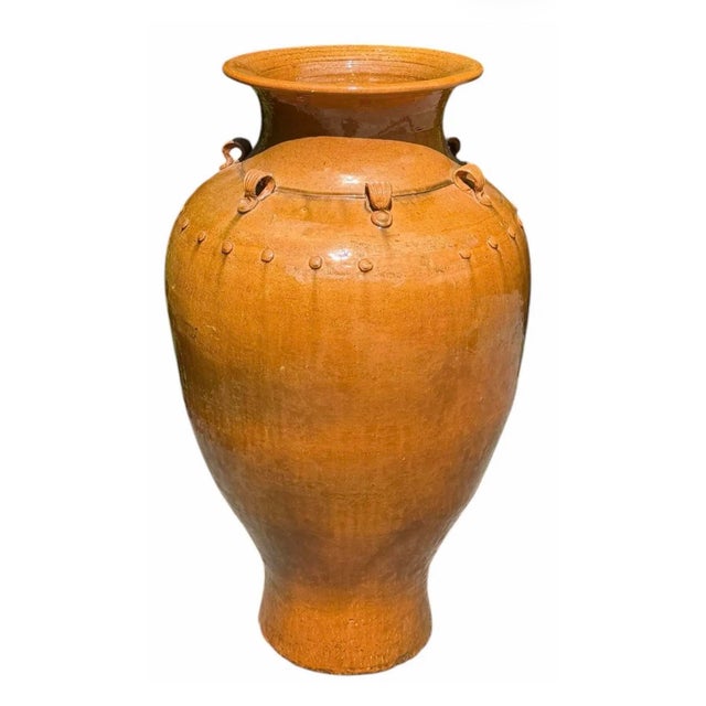 Contemporary Vintage Oversized Handcrafted Glazed Martaban-Style Floor Vase For Sale - Image 3 of 11
