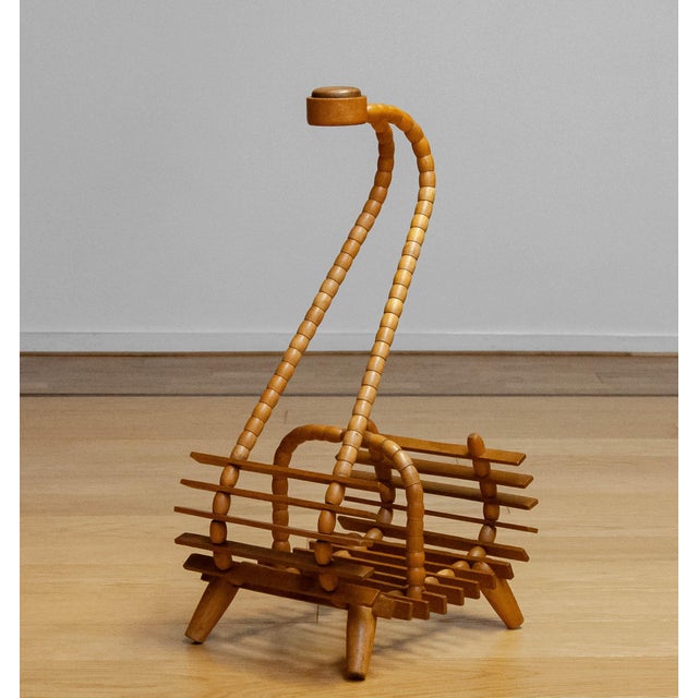 Beech Magazine Rack with Oak Handle, 1940s For Sale - Image 3 of 6