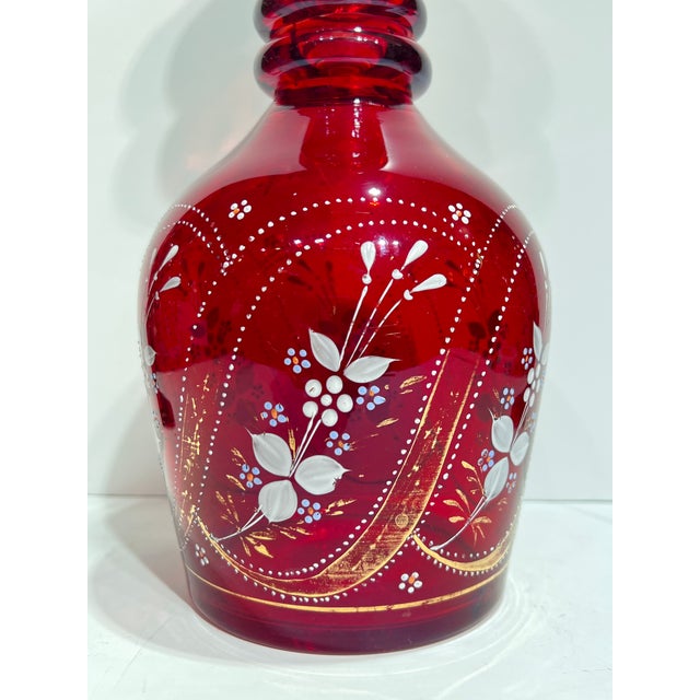 Late 19th Century Antique Bohemian Gilt Red Glass Decanters- a Pair For Sale - Image 5 of 12