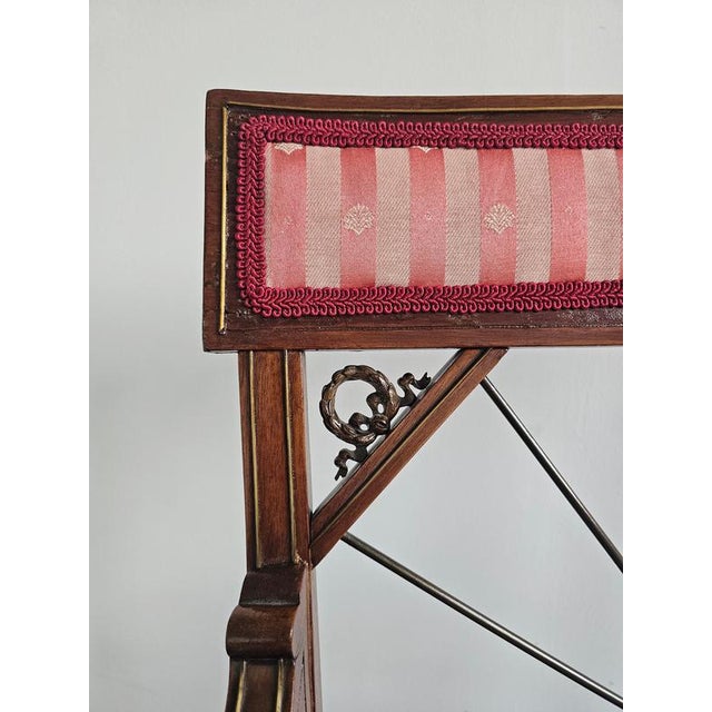 Brown Antique French Empire Mahogany Armchair in Pink Striped Fabric, 1890s For Sale - Image 8 of 15