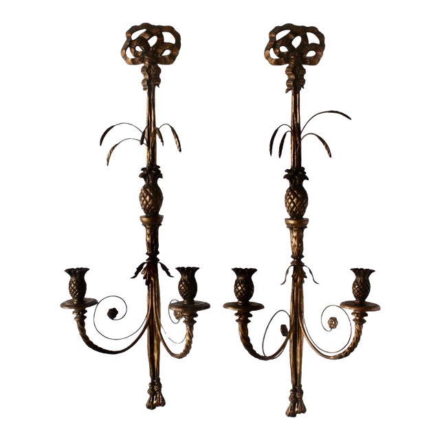 Monumental French Regency Style Gilded Wall Candle Sconces-a Pair For Sale