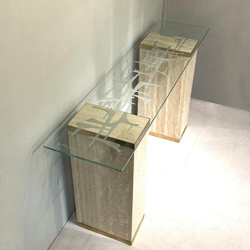 Mid-Century Modern Console Table with Engraved Abstract Expressionist Glass Top, 1960s For Sale - Image 8 of 17