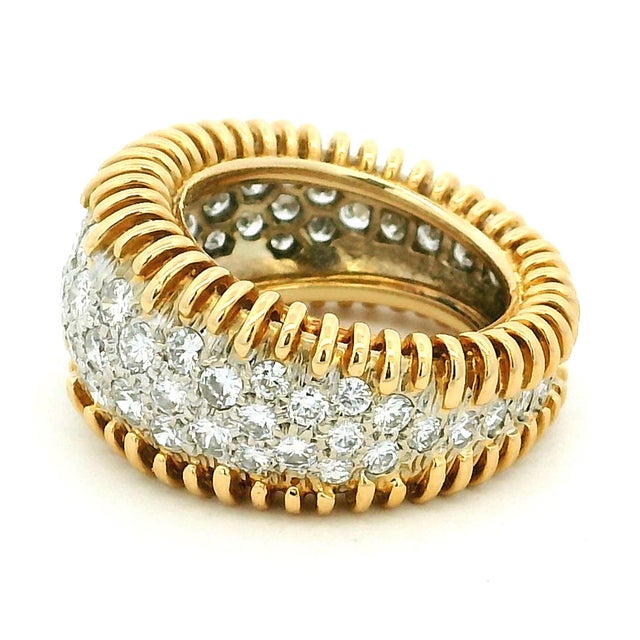 Metal Vintage 18k Gold Diamond Bombe Band Ring, Circa 1980s, Size 5.75 For Sale - Image 7 of 9