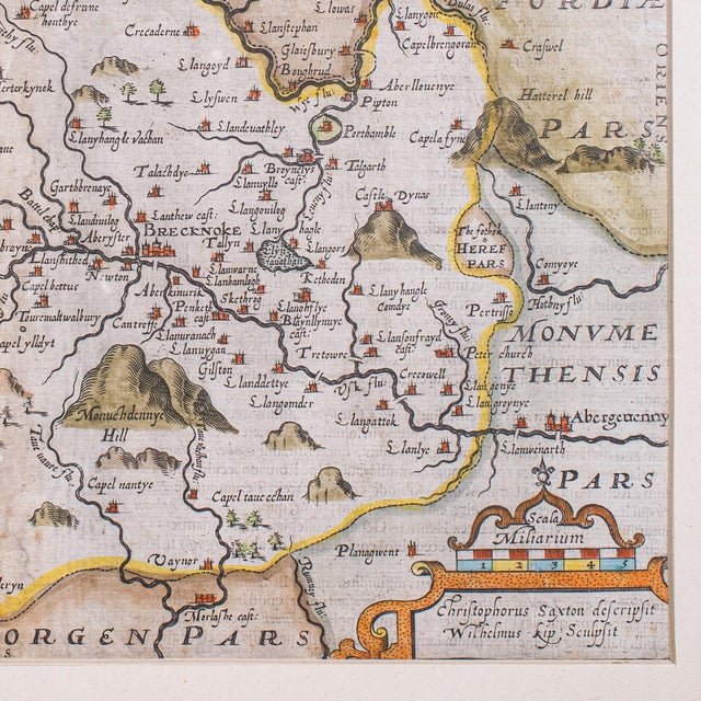Beige Antique Map, Brecknoc, Breconshire, English, Framed, Dual Sided, Jacobean, 1607 For Sale - Image 8 of 12