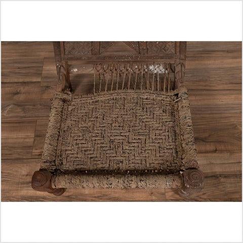 Brown Rustic Indian Low Wooden Chair with Rope Seat and Weathered Appearance For Sale - Image 8 of 12