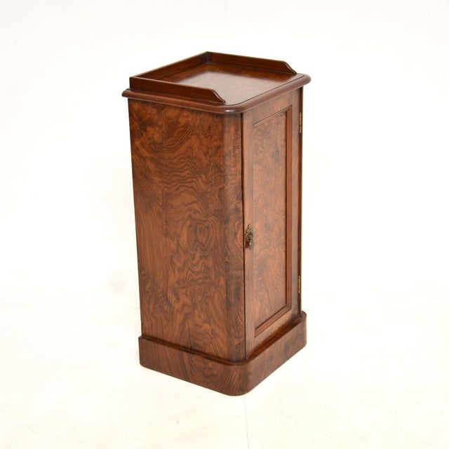 Antique Victorian Bedside Cabinet in Burr Walnut, 1860s For Sale - Image 4 of 9