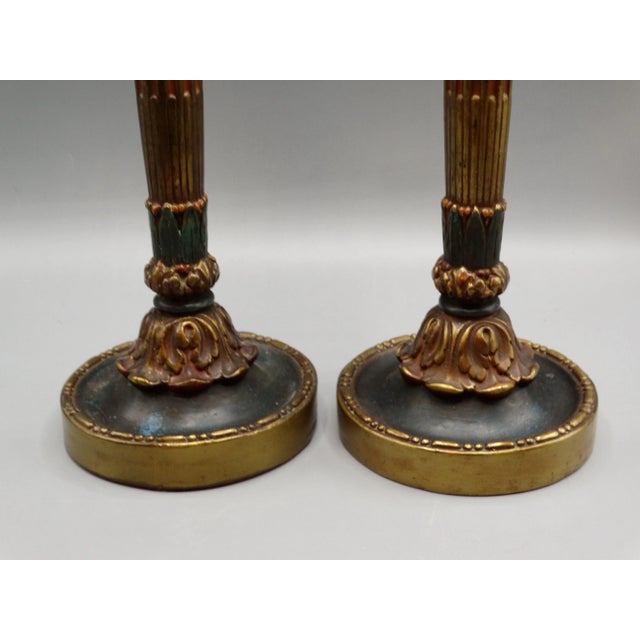 Mid 20th Century Italian Majolica Candlesticks 14" Height, a Pair For Sale - Image 5 of 8
