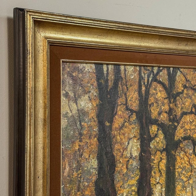 Framed Oil Painting on Canvas by Alphonse Van Beurden Jr. (1878–1962) 'Shepherd and Flock in Autumn Forest' For Sale - Image 14 of 15
