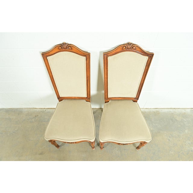 Late 20th Century Baker Furniture Style French Regency Louis XVI Carved Walnut Side Chairs or Dining Chairs, Pair For Sale - Image 5 of 13