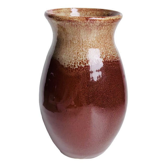 Hand-Thrown Studio Ceramic Vase with Beige Flow Glaze on Reddish-Brown Glossy Glaze, Germany, 1960s For Sale