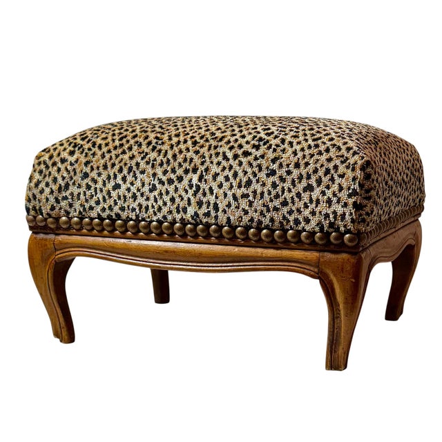 The House of Scalamandre 19th Century French Fruitwood Bench Upholstered in Scalamandré Cheetah Silk Velvet For Sale - Image 4 of 8