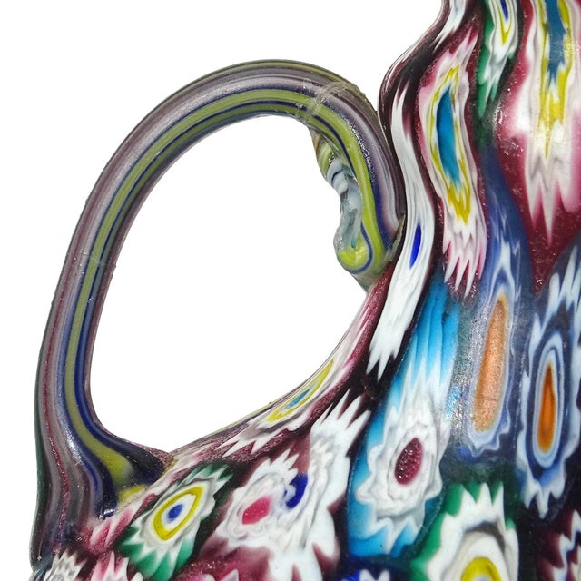 White Vintage Murano Fratelli Toso Millefiori Flower Mosaic Rainbow Colors Italian Art Glass Double Handle Vase For Sale - Image 8 of 10