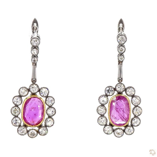 Contemporary 2.04 Carat Old European Cut Diamond Ruby Gold Earrings, A Pair For Sale - Image 3 of 9