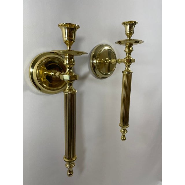 Vintage Brass Neoclassical Style Candle Wall Sconces - A Pair For Sale - Image 6 of 18