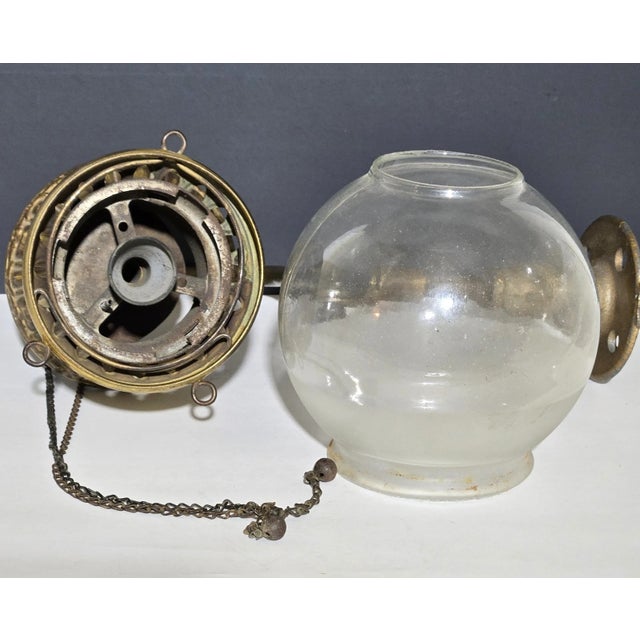 Antique Gilt Bronze Welsbach Gas Light/ Lamp Fixture/ Sconce& Oc White Bracket For Sale - Image 11 of 12