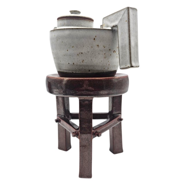 Postmodern Memphis Style Studio Stoneware Teapot on Ceramic Pedestal 16.5" For Sale In San Francisco - Image 6 of 12