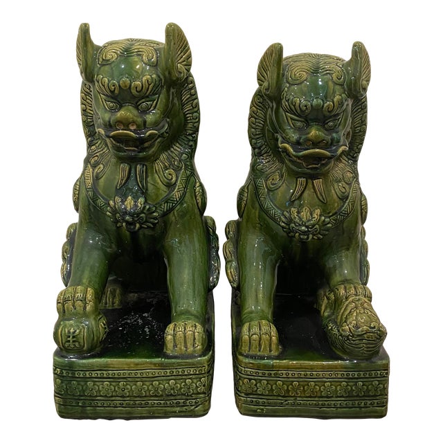 Green Foo Dog Statues Chairish