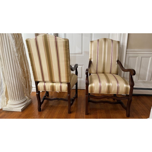 Wood Pair of Pearson Furniture Armchairs – Striped Upholstery & Curved Silhouette For Sale - Image 7 of 12