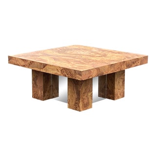 1970s Laminate Wood Burl Mirrored Square Coffee Table For Sale