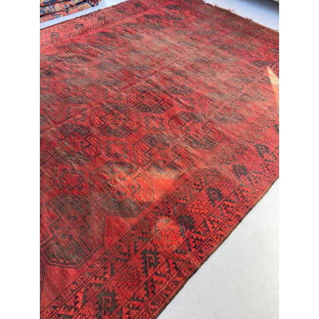 Persian Vintage Tribal Ersari Bashir Minimal Aesthetics with Elephant Tracks Rug 9.2 x 12.5 For Sale - Image 3 of 15