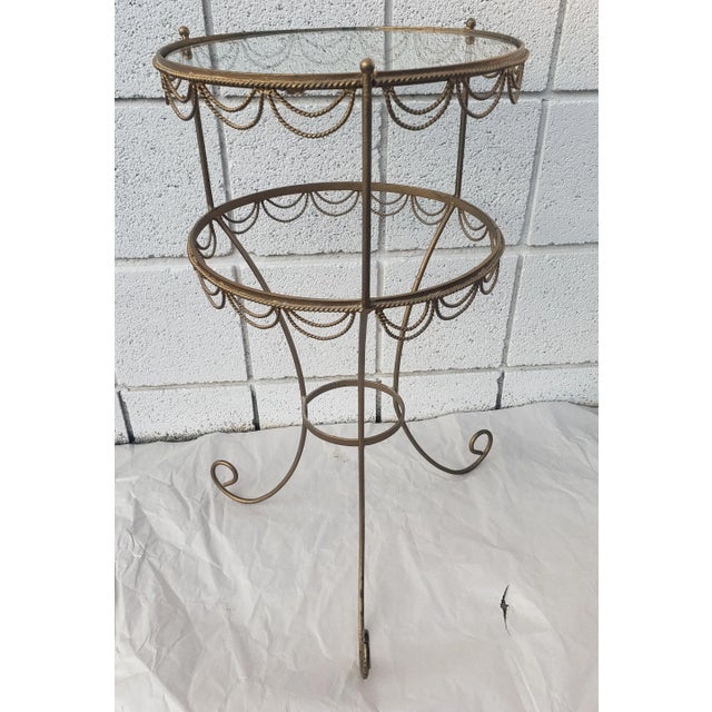 Hollywood Regency Gilt Metal Ornate and Glass Top Candle Stand Plant Stand For Sale In Washington DC - Image 6 of 8