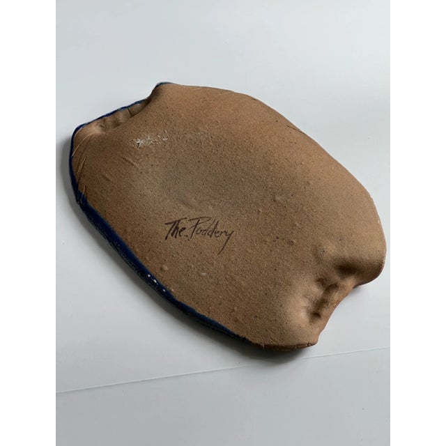 Beautiful blue hand-made platter with pressed leaf details. Perfect for cheese, charcuteries, cookies and holiday gifts....