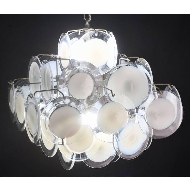 1970s Large 36 Murano Glass White Disch Chandelier by Vistosi For Sale - Image 10 of 13