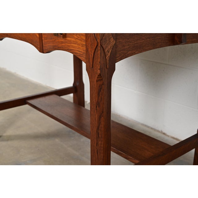 Limbert Antique Mission Oak Arts & Crafts Writing Desk or Library Table, Circa 1910 For Sale - Image 10 of 14
