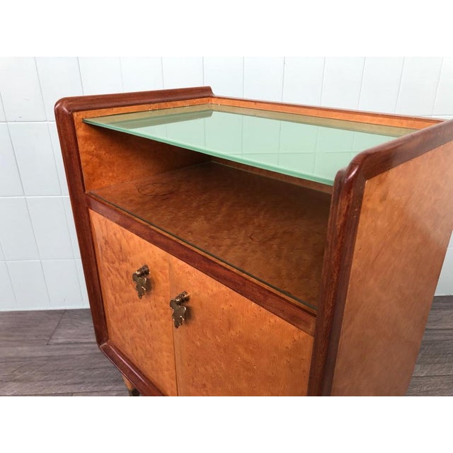 Wood Vintage Italian Bedside Table with Green Glass Top, 1940s For Sale - Image 7 of 18