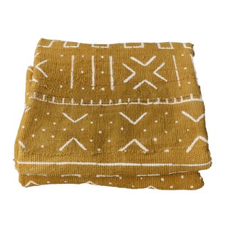 African Bogolan Mud Cloth Mustard & White Textile For Sale