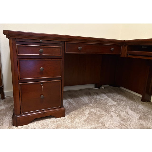 Late 20th Century Traditional Cherry Wood L-Shaped Executive Corner Desk With Integrated File Storage For Sale - Image 12 of 13