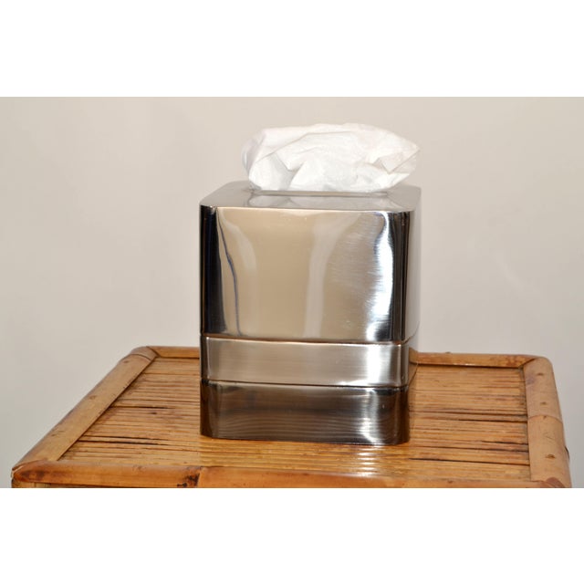2000 - 2009 Vintage Stainless Steel Triune Boutique Box Paper Tissue Holder For Sale - Image 5 of 12