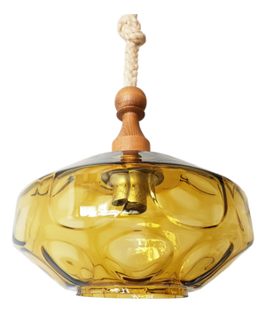 Vintage Rope, Gilt Glass and Teak Pendant Light, 1960s