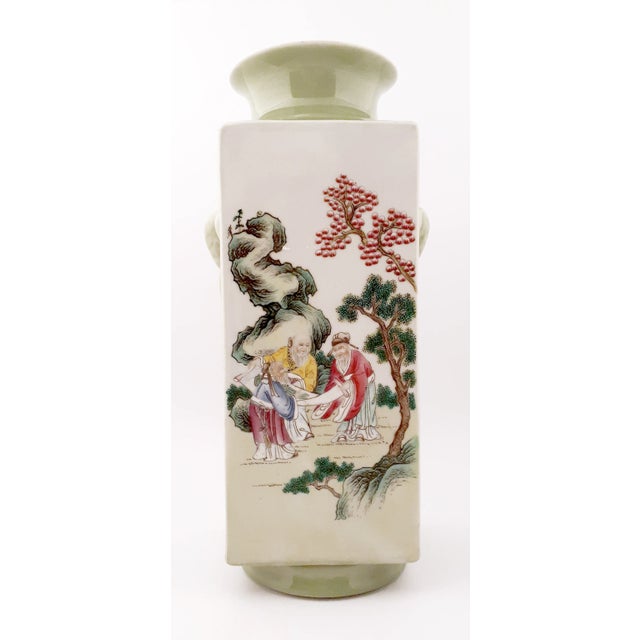 Early 20th Century Chinese Porcelain Garden Landscape Cong Vase For Sale - Image 11 of 11