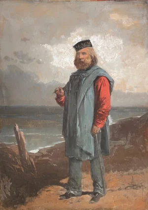 Unknown, Portrait of Giuseppe Garibaldi in Front of the Sea, Gouache, 19th Century