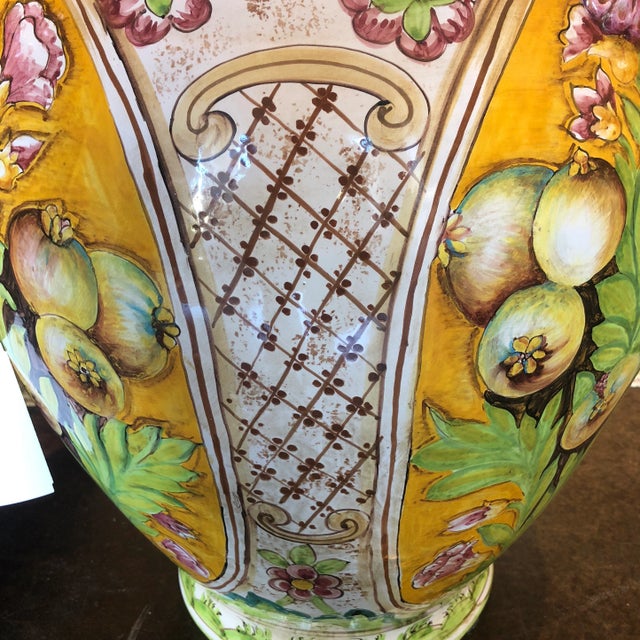 1990s Italian Yellow and Green Hand Painted Ceramic Urn For Sale - Image 10 of 13
