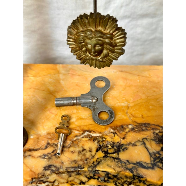 19th Century Louis XVI French Neoclassical Marble and Gilt Bronze Mantel Clock and 5 Arm Candelabra Garniture Set For Sale - Image 10 of 12